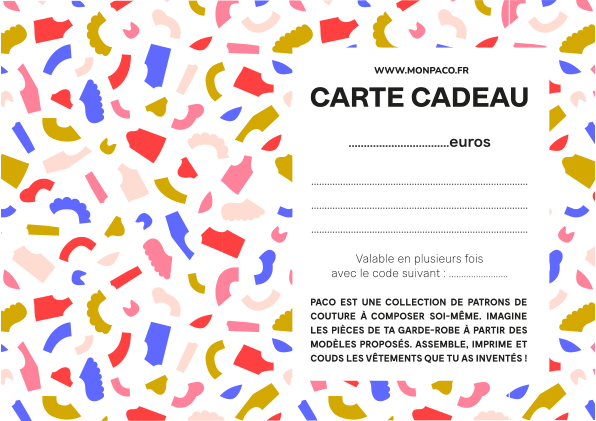 PACO, création de patrons de couture en ligne, offrez une carte cadeau : modèle N°2